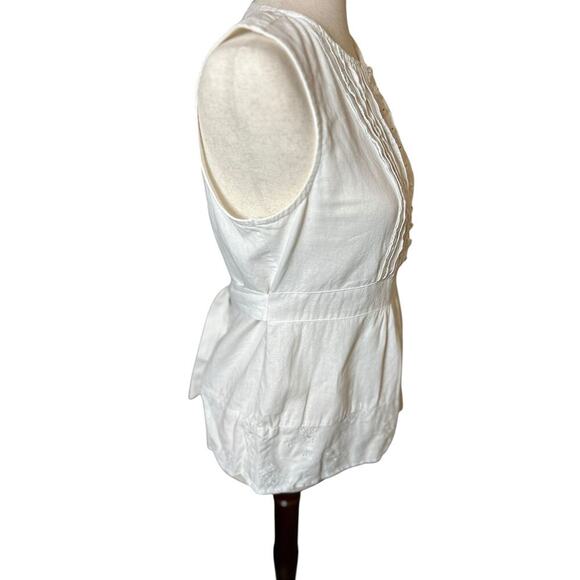 Mandarine Blue Linen White Eyelet Pin Tuck Top Medium Cottagecore Coastal - Picture 4 of 11